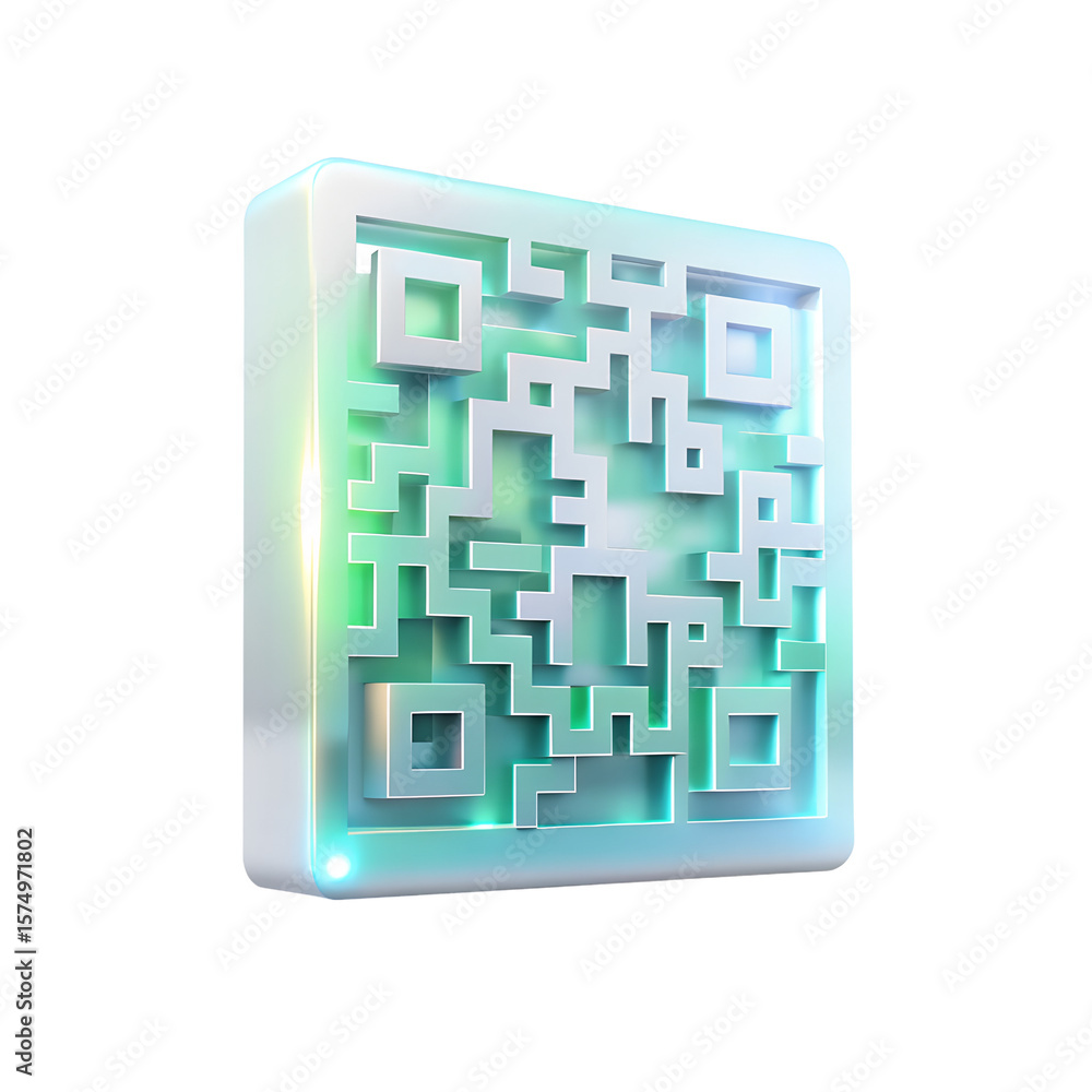 Poster an iridescent qr code on a transparent background with a soft glow