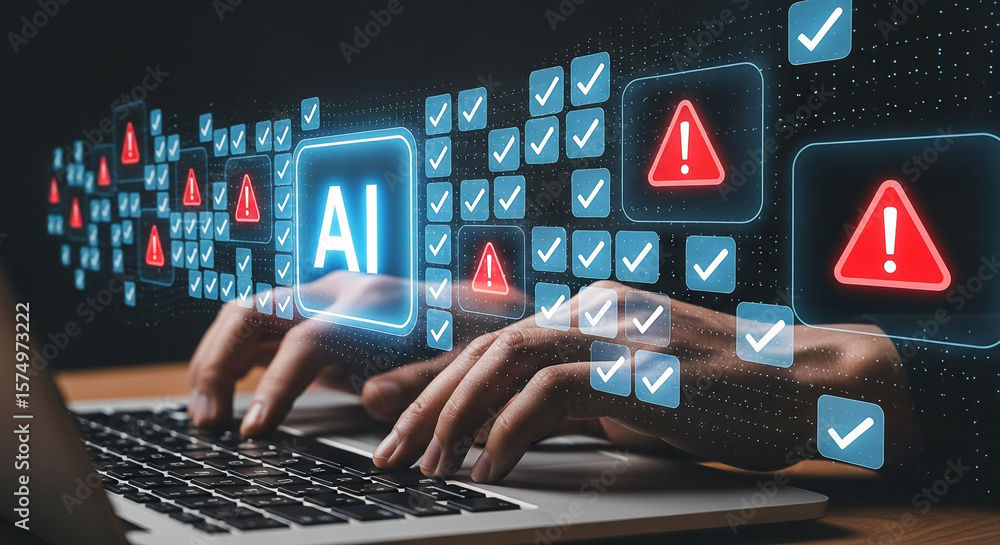 Poster ai cybersecurity risks and threat detection with artificial intelligence solutions for data protecti