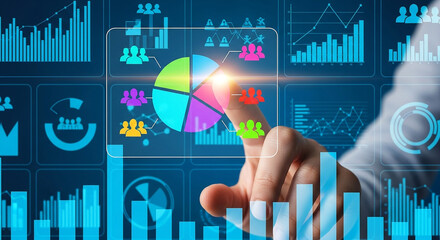 Data analytics dashboard with pie chart and graphs for business intelligence and data visualization