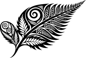 Tribal Fern Leaf Silhouette with Maori Pattern