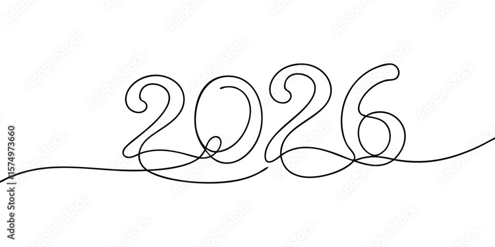 Poster continuous line art the year 2026 on a minimalist design number numbers