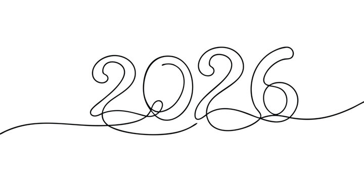 Continuous line art the year 2026 on a minimalist design number numbers