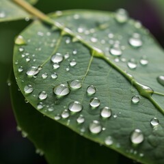 Dew Drops on Green Leaf Closeup. (1)