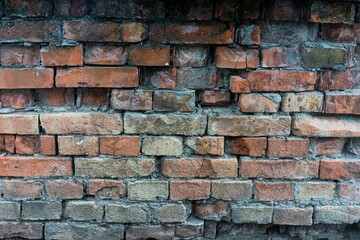 Weathered Red Brick Wall Close-Up