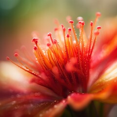 Dewy Red Flower Macro Closeup.