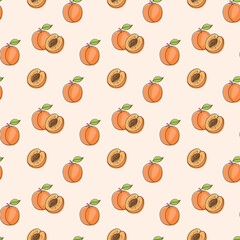 Pattern 5: Apricot Slice
Whole & halved apricot with stone diagonally – seamless peach‑summer vector pattern