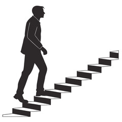 Man Walking Up Stairs Silhouette &ndash; Vector Graphic Illustration of Progress and Success Isolated on White