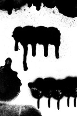 Black spray paint pattern featuring heavy splatter, dripping ink, and distressed texture. Urban grunge element on clear background for modern use.
