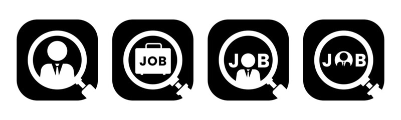 Search job icon set illustration vector. Magnifying glass with job, bag, and person. Suitable for lockers, recruitment and as a template.