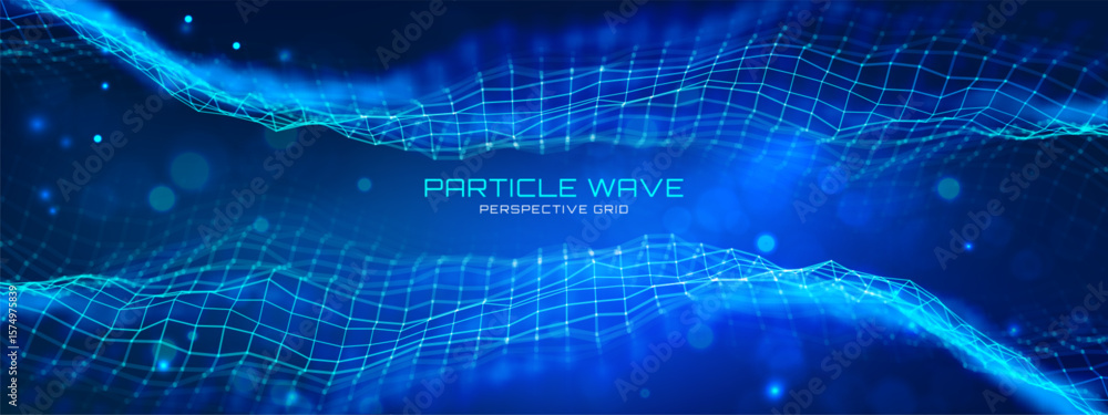 Poster ai tech data wave with futuristic blue abstract background and light patterns. cyber network of 3d p