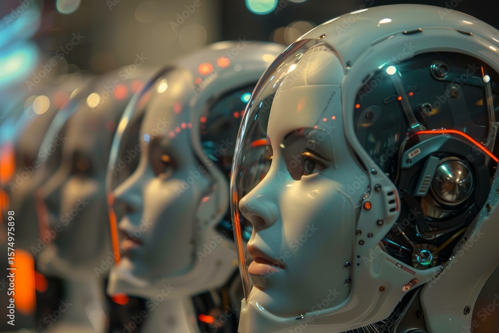 Poster robots heads illustrating artificial intelligence and machine learning