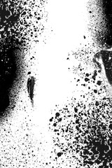 Raw black grunge texture with aerosol paint splatter and rough drips. Transparent background makes it ideal for gritty street-inspired designs.
