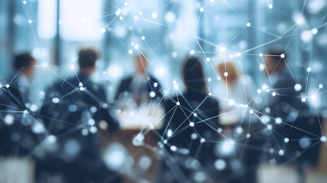 Business meeting with network connection overlay illustrating collaboration and innovative ideas across diverse teams in professional settings