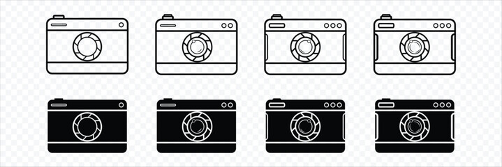Camera icon set. photo camera in flat style symbol. photography camera line art signs. camera line icon, photo snap camera line art symbol, camera icon vector eps 10
