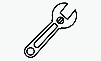 Wrench silhouette, mechanical repair symbol, hardware equipment illustration