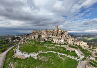 Aerial View of Abandoned Hilltop Village of Craco, Italy