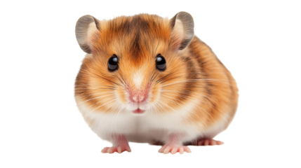 Hamster mouse isolated on white background or transparent PNG, small and furry with round body and tiny paws.
