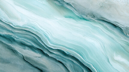 Obraz premium Watercolor Wash in Dusty Gray, Mint, and Sky Blue – Abstract Rippling Texture