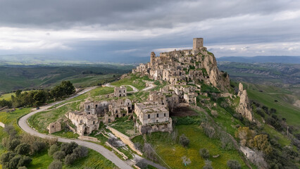 Aerial View of Abandoned Medieval Village of Craco, Italy