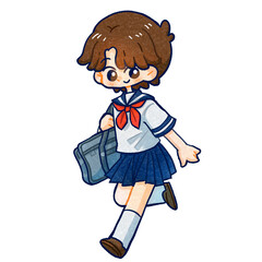 半袖のセーラー服を着た女の子手描きイラスト