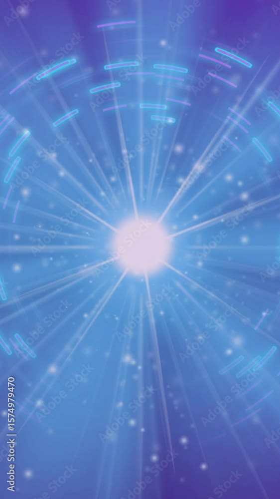 Poster animation of glowing circular light pattern with blue and purple abstract design