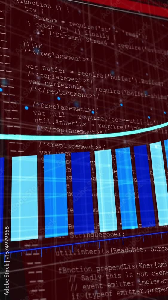 Poster animating rising bar graph over red digital code background in school presentation