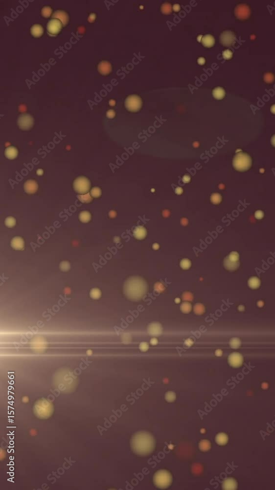 Poster animation of glowing particles floating over bright light burst on dark background