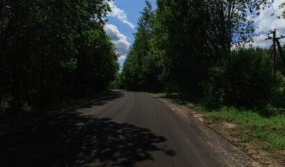 Highway wide road, transport and blue sky on a summer day