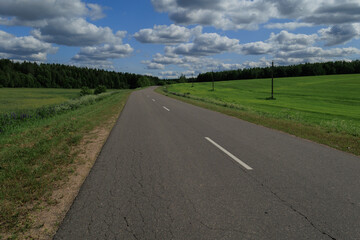 Highway wide road, transport and blue sky on a summer day