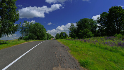 Fototapeta premium The effect of speed on the road and blurred. View of the road on a summer day.