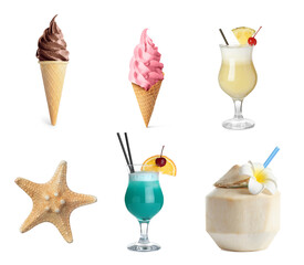 Summer related stuff on white background, set