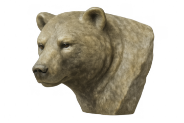 Detailed brown bear sculpture rendering, capturing muscular form and textured fur with lifelike precision against clean transparent backdrop