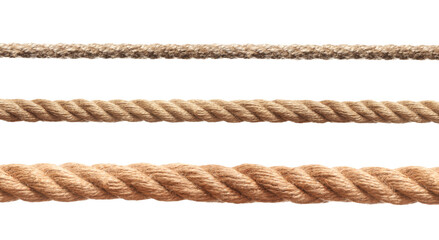 Ropes of different thickness isolated on white, set