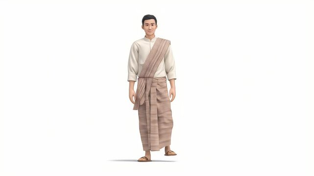 Myanmar Man: Traditional Longyi & Shirt, 3D Render, Cultural Attire