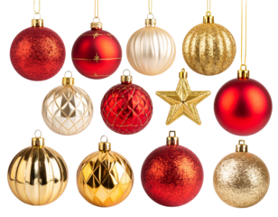 Collection set of various Christmas ornaments isolated on transparent or white backgr