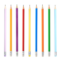 Different graphite pencils on white background, set