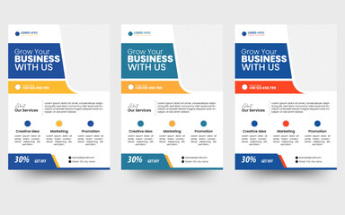 a bundle of 3 templates of a4 flyer, Flyer template layout design. business flyer, brochure, magazine or flier mockup in bright colors. perfect for creative professional business. vector template.