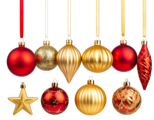 Collection set of various Christmas ornaments isolated on transparent or white backgr