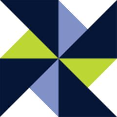 Windmill design created from navy blue, lime green and lavender triangles