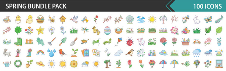 Spring Season & Nature Garden Vector Icons Bundle Pack - Flat Design Illustrations for Growth & Fresh Start