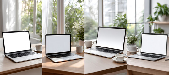 Set of close-up mockup of a laptop screen with a minimalistic interface, no visible text or icons