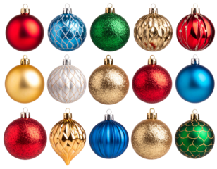 Collection set of various Christmas ornaments isolated on transparent or white backgr