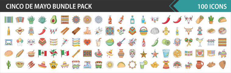 Cinco de Mayo Bundle Pack - Mexican Culture, Fiesta, and Traditional Food Vector Icons Collection