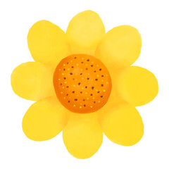 Hand drawn yellow flower on transparent background. Watercolor flower drawing.