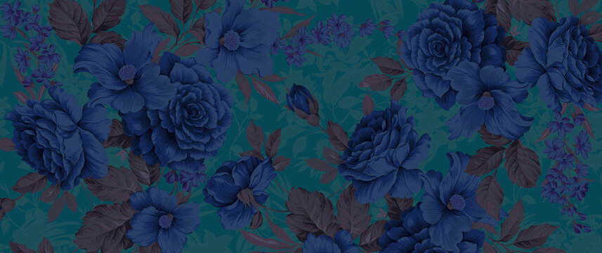 Shabby chic or granny chic vintage chintz roses in a seamlessly repeating pattern, 