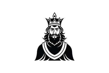 Fototapeta premium King with Crown and Beard Portrait Illustration in Black and White silhouette