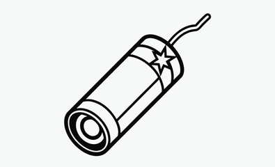 Dynamite stick silhouette, Dynamite stick with lit fuse flat vector icon for games and website  