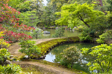 walking throught a wonderful garden near Kyoto in Japan
