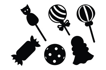 Halloween candy silhouettes black and white treats lollipop