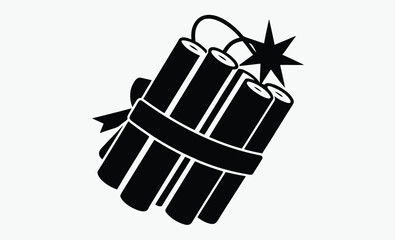 Dynamite pack silhouette, Pack of dynamite with lit fuse flat vector icon for games and websites 